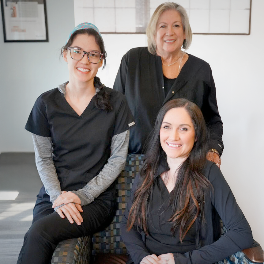 The Buffalo Dentist Team From top To bottom: Mel - Registered Dental Assistant, Kiki Wozniack RDH - Registered Dental Hygienist, Gretchen Galvin DDS. - Dentist And Owner